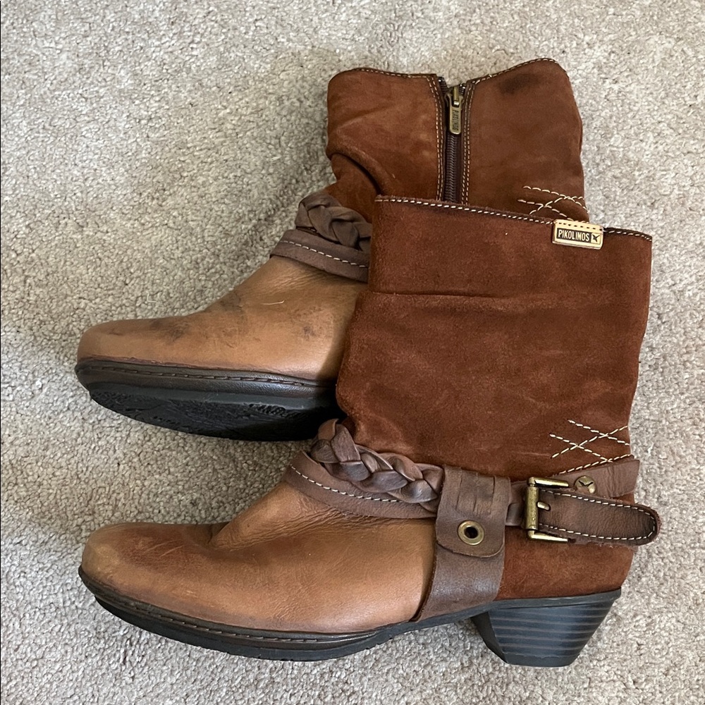 Pikolinos Brown Leather & Suede Western Ankle Boots